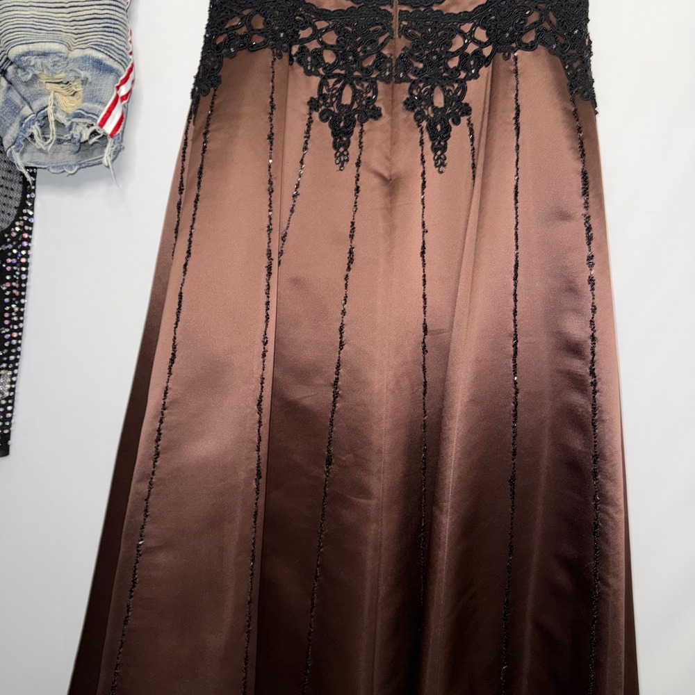 Vintage Dark Beaded Chocolate Donna Gray Formal Gown Evening Dress Floor‎ Length - Picture 10 of 13
